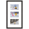 Framed photos of snowboarder in yellow jacket in snowy landscape.