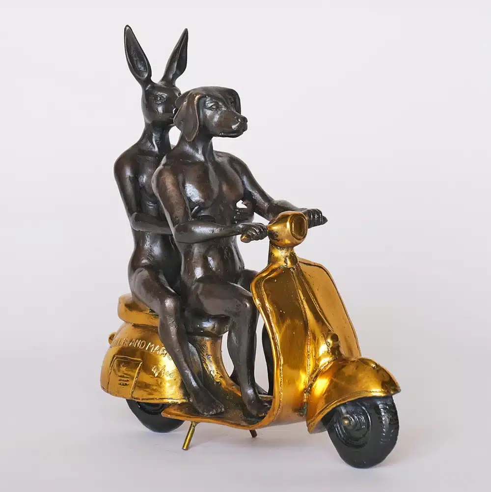 They Were The Authentic Vespa Riders In Rome (Bronze Sculpture, miniature) - GOLD Ed. 40/100